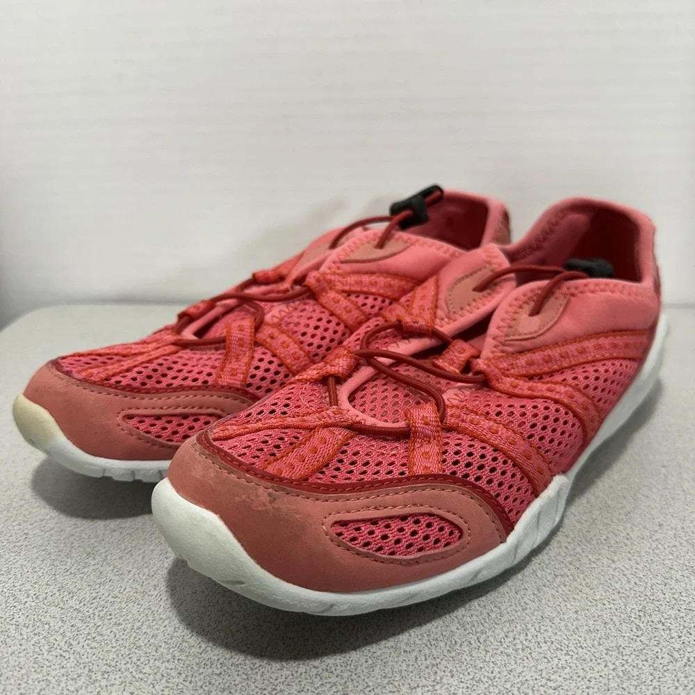 LANDS END Womens 7B Water Sport Mesh Slip-on Sneakers Pink Bungee‎ Drawstring
